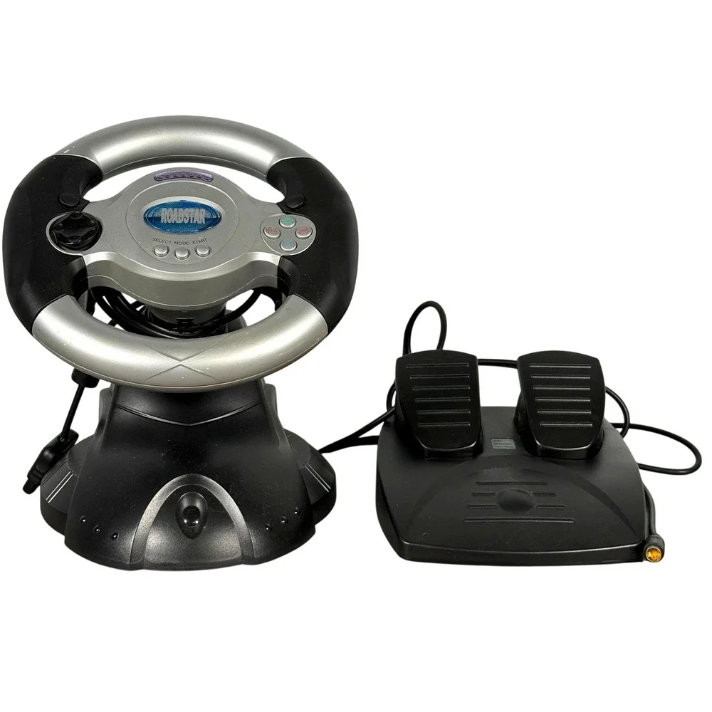 Roadstar PS2 Racing Wheel and Pedals Set for PlayStation 2 PSone Silver Black